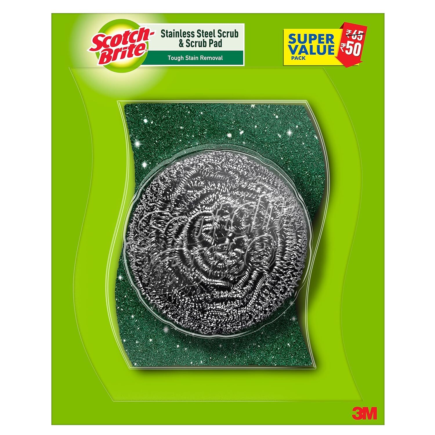 Scotch-Brite 1 Stainless Steel (12 g) Scrubber & 1 Scrub pad Combo – Free Ship