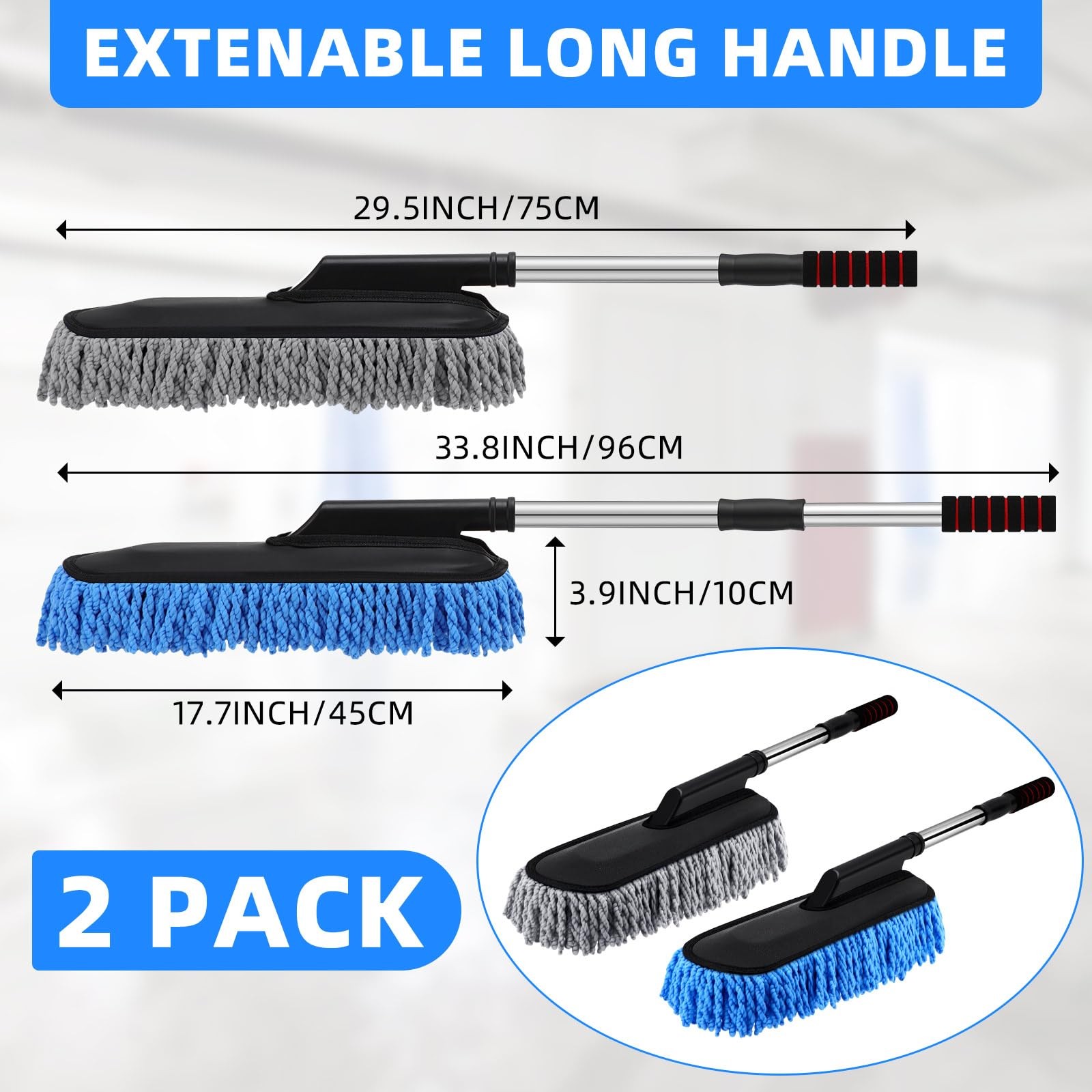 2 Pack Microfiber Car Duster Exterior Scratch Free Extendable Handle Soft Kit