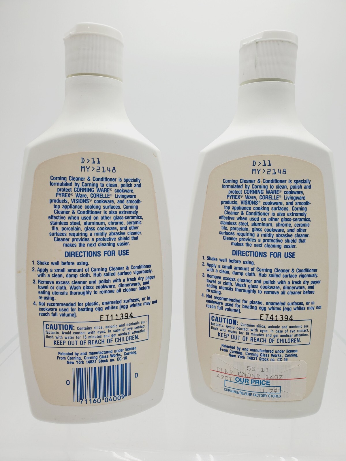 Lot Of 2 Vintage CORNING Cleaner & Conditioner Polish 16oz 75% & Half Full