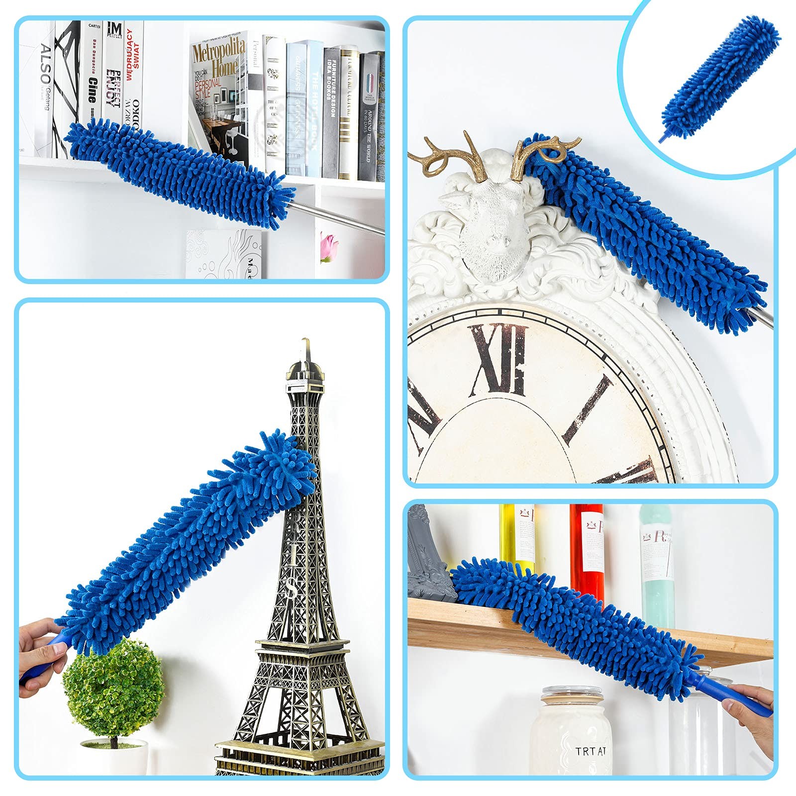 Duster, Microfiber Dusters with 2 Handle Sets, Durable 15-98.1 Inches Long Te…