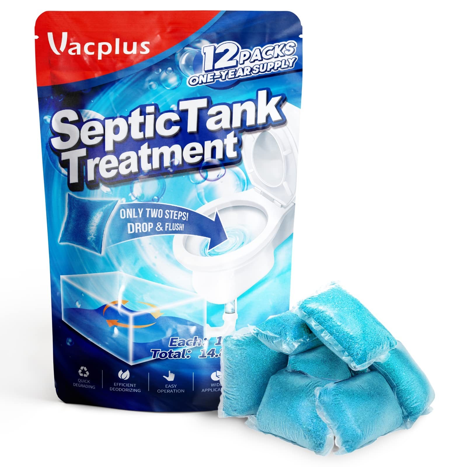 Septic Tank Treatment 12 Pcs for 1 Year Supply Dissolvable Packs Easy Operation
