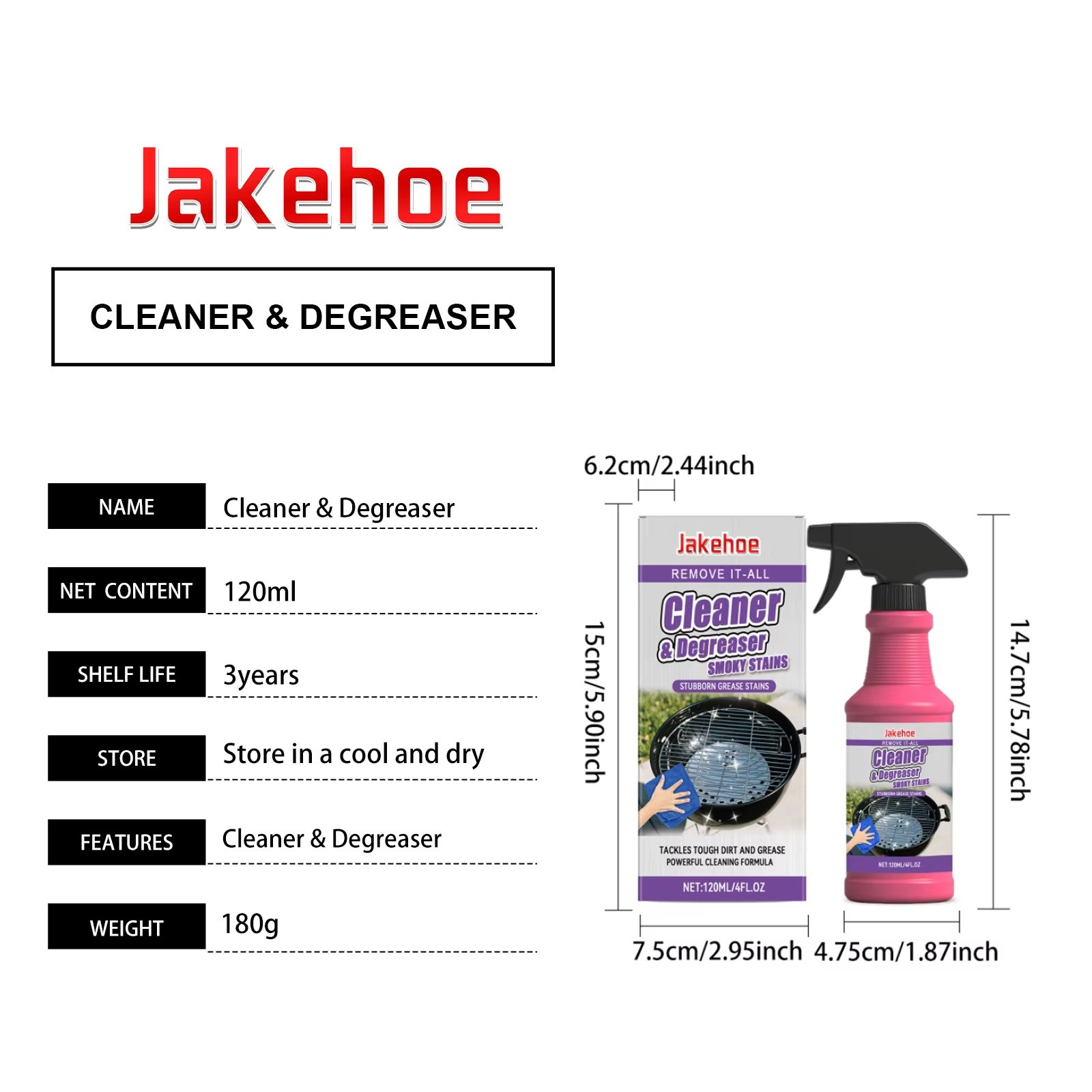 120ML BBQ Grill Cleaner JAKEHOE Powerful Grease & Carbon Deposit Remover