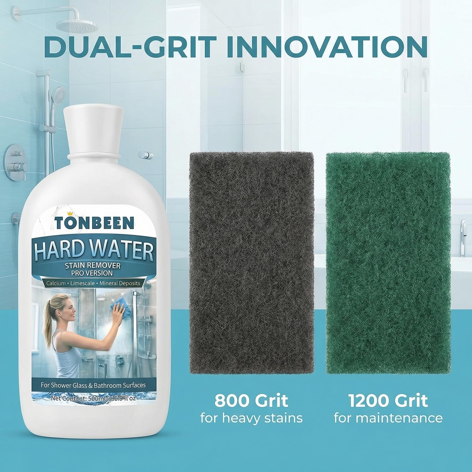 TONBEEN Hard Water Stain Remover Paste with 800 & 1200 Grit Pads, 500ml