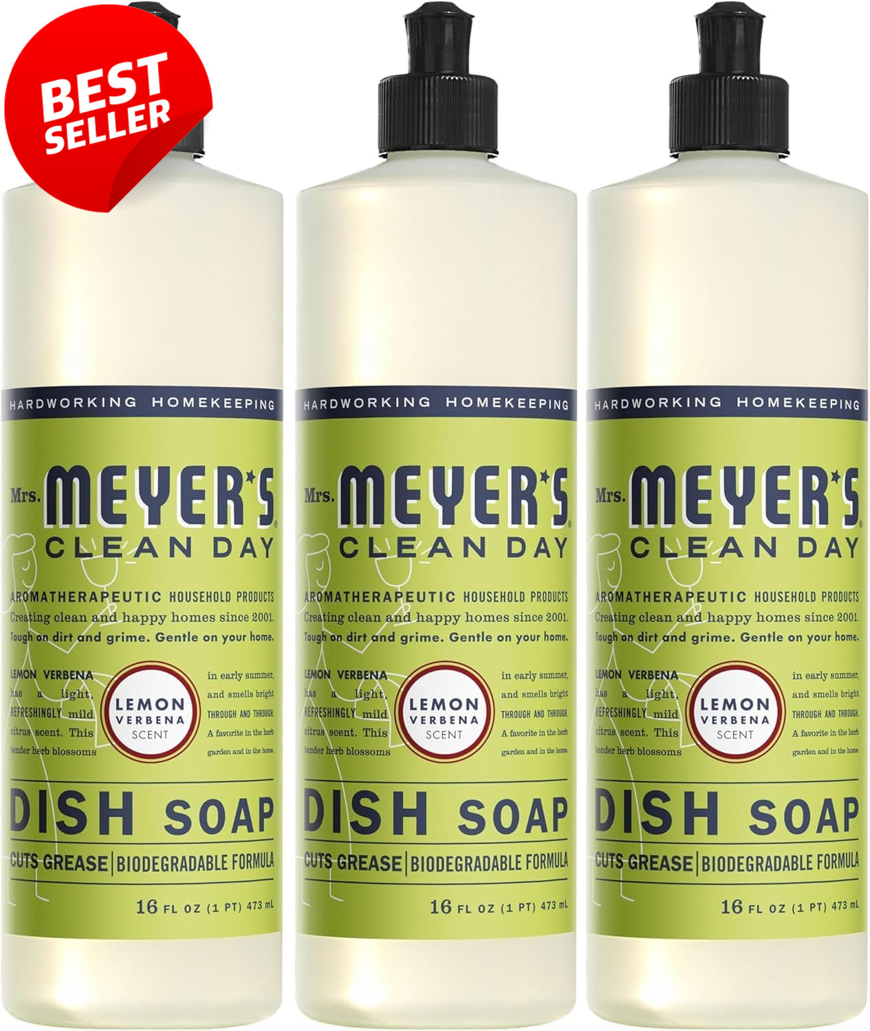Liquid Dish Soap Lemon Verbena 16oz Biodegradable Formula 3 Pack – US