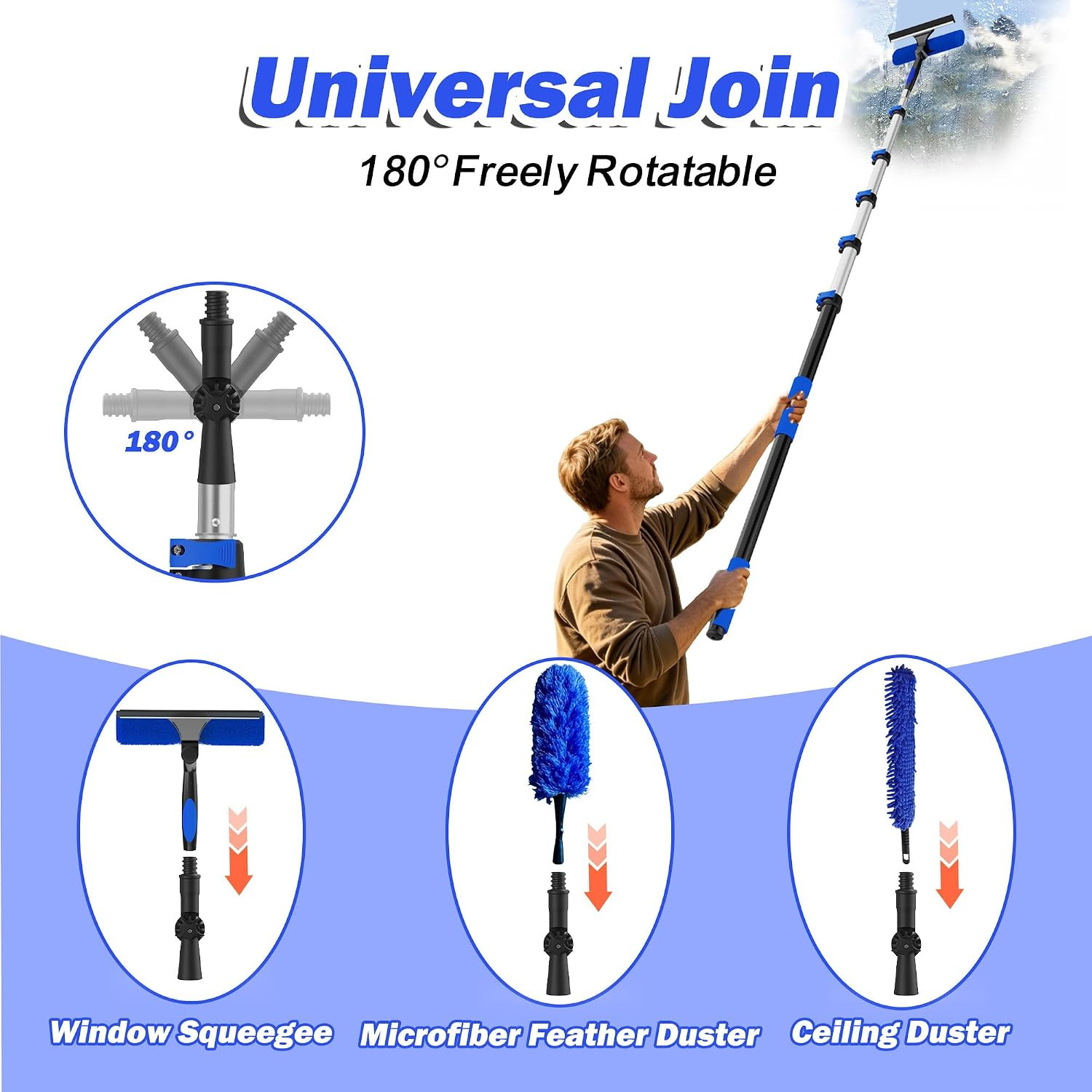 30FT Reach High Ceiling Duster Kits, Window Cleaning Kit with 5-24FT Telescoping