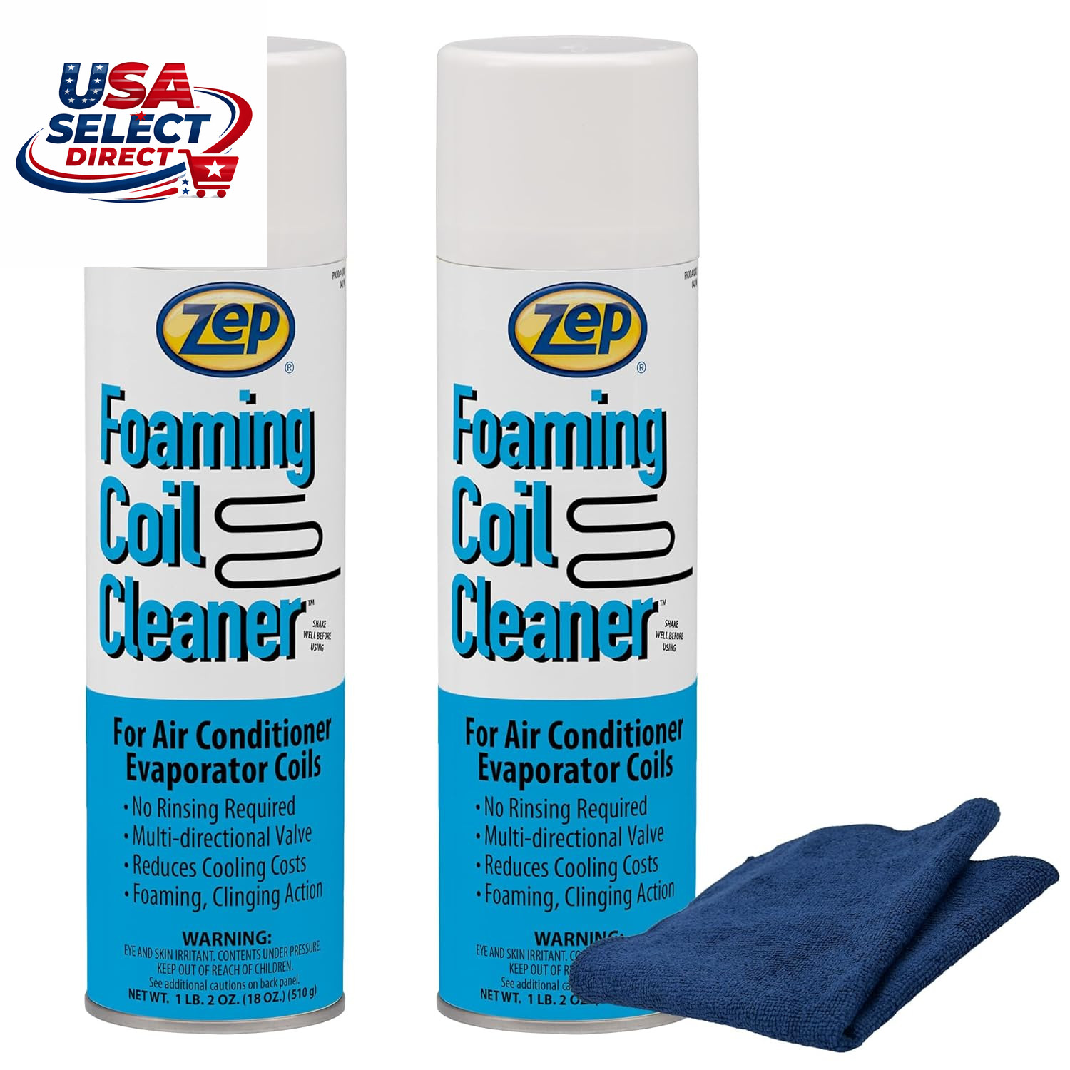 Foaming Coil Cleaner 18 Oz (2 Units) & Blue Microfiber Rag