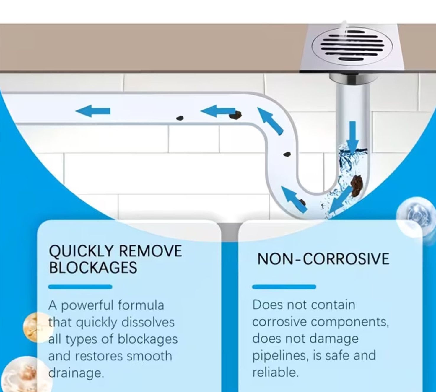 HOSUE Odorless Drain Clog Remover | Safe for Pipes | Dissolves Hair Grease Waste