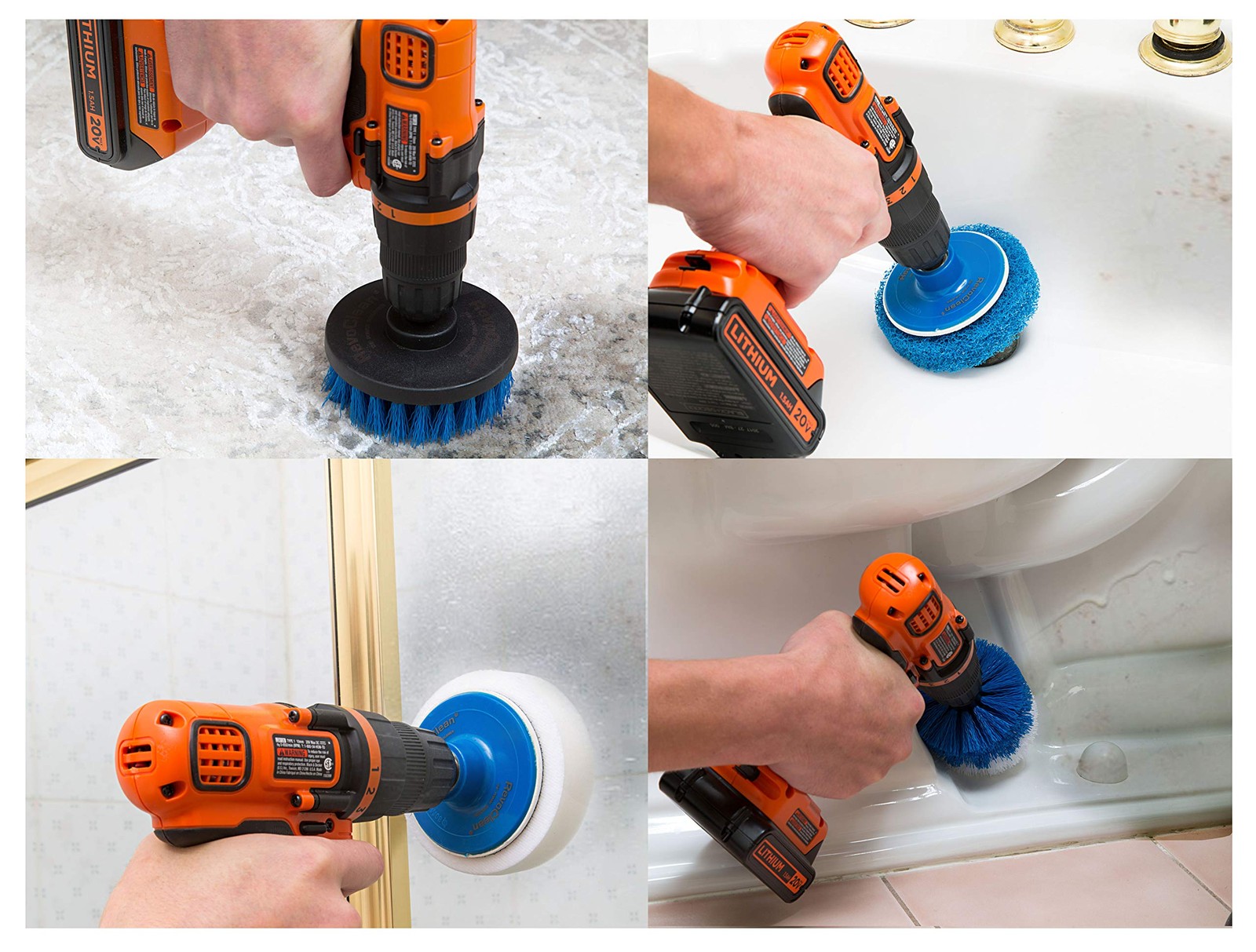 4 Piece Scrub Brush Power Drill Attachmentsall Purpose Time Saving Kit For Clean