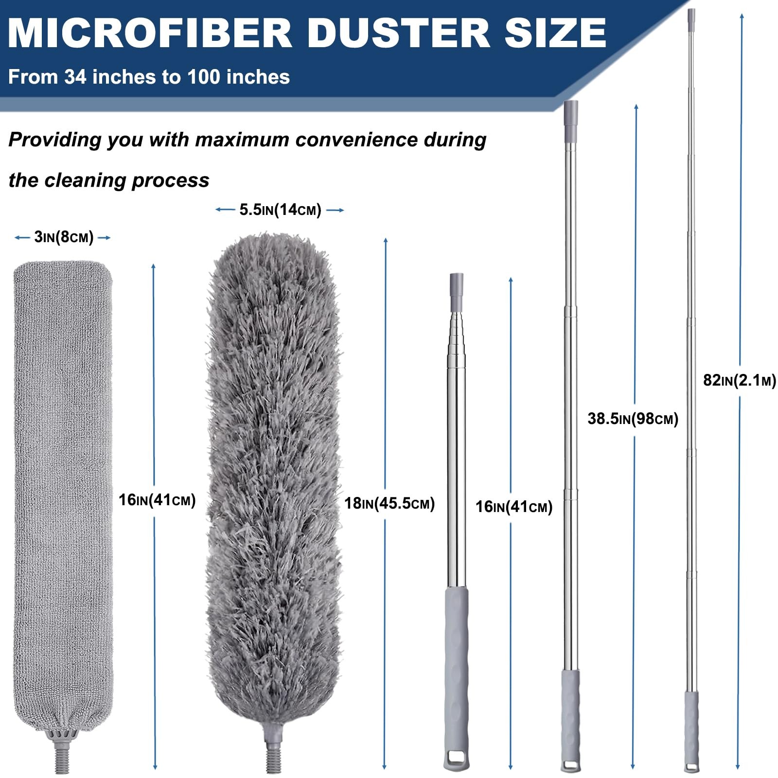 100 Inch Retractable Gap Dust Cleaner Cleaning Tools & Microfiber Feather Dus…