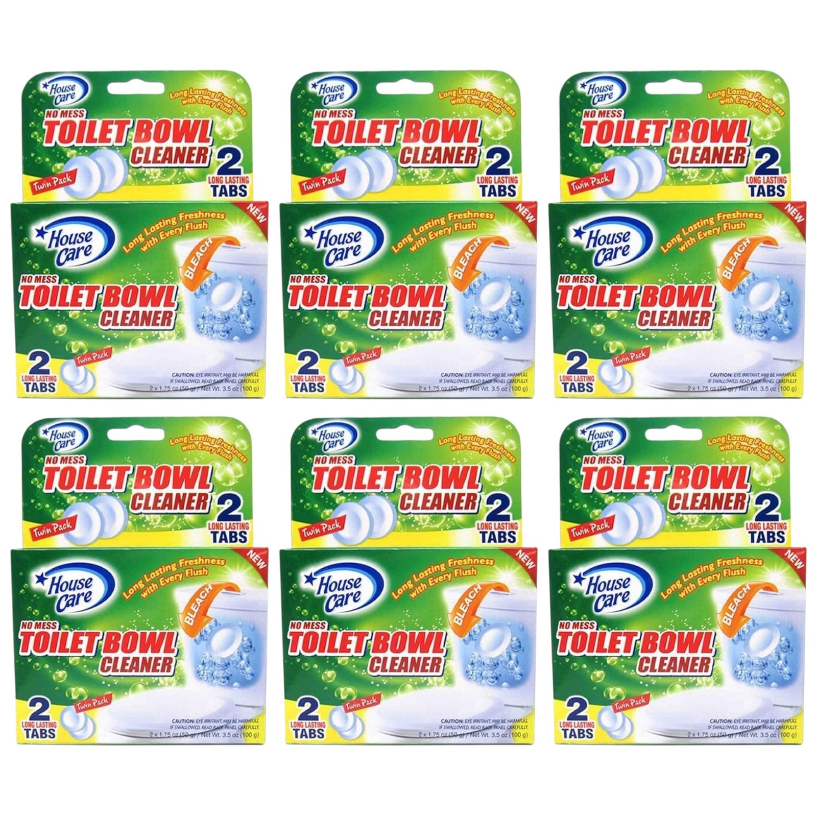 No Mess Toilet Bowl Cleaner Tablets with Bleach, 2 Count (Pack of 6)
