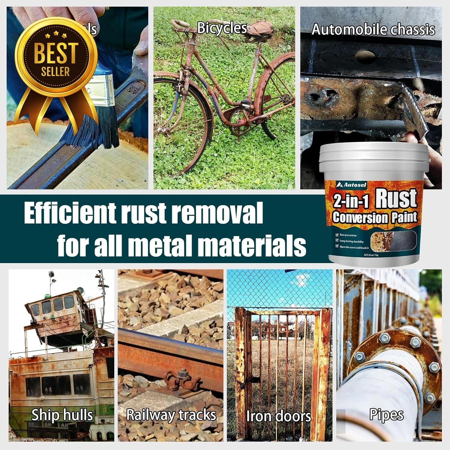 2-in-1 Rust Converter Metal Primer Anti Rust Coating Paint 35 Oz