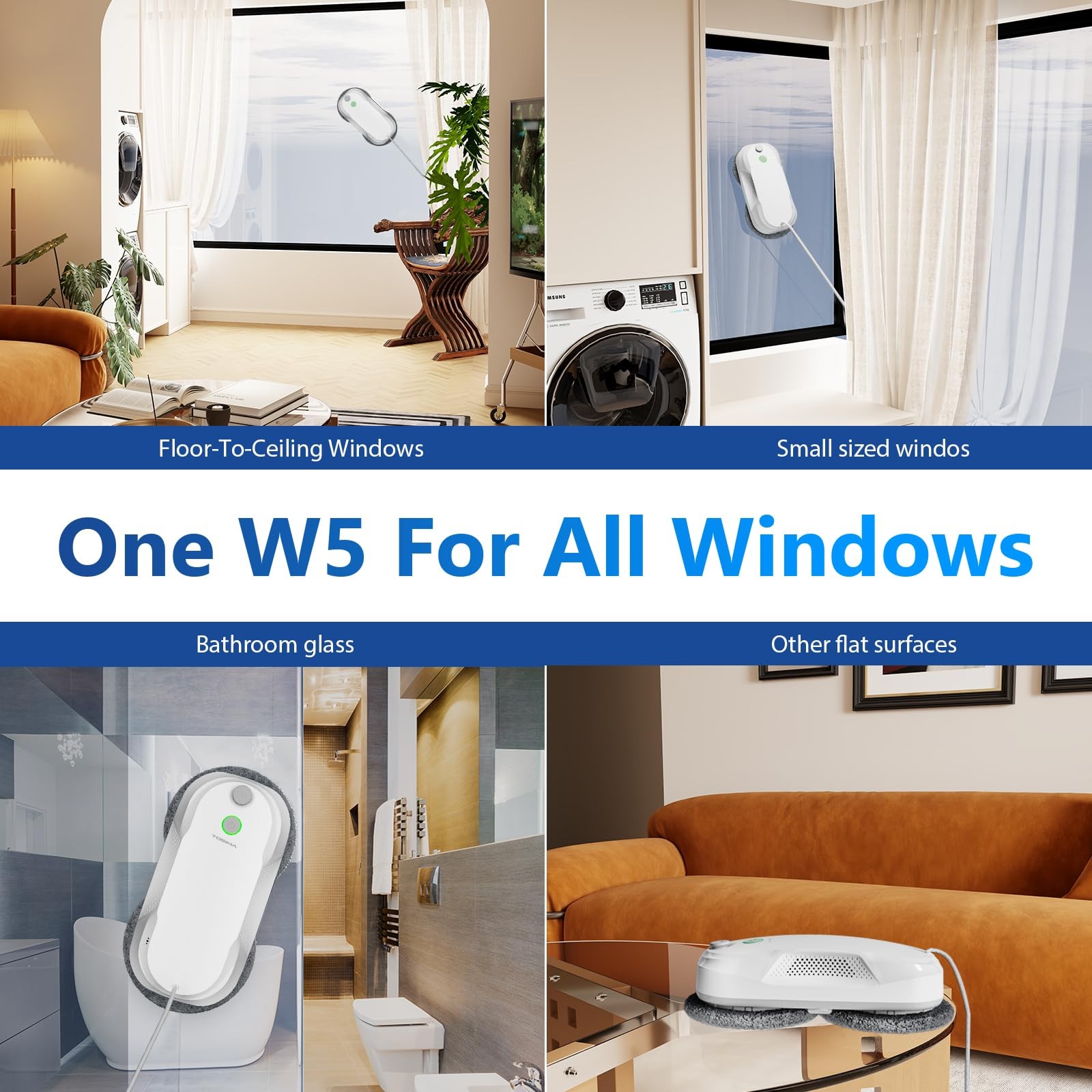 Tosima W5 Window Cleaning Robot, 6400Pa Max Adaptive Suction, Auto-Spray Smar…