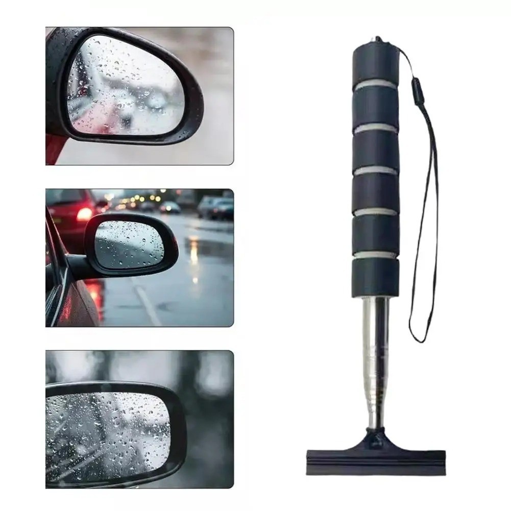 Car Rearview Mirror Wiper Telescopic Retractable Cleaning Brush Window Squeegee
