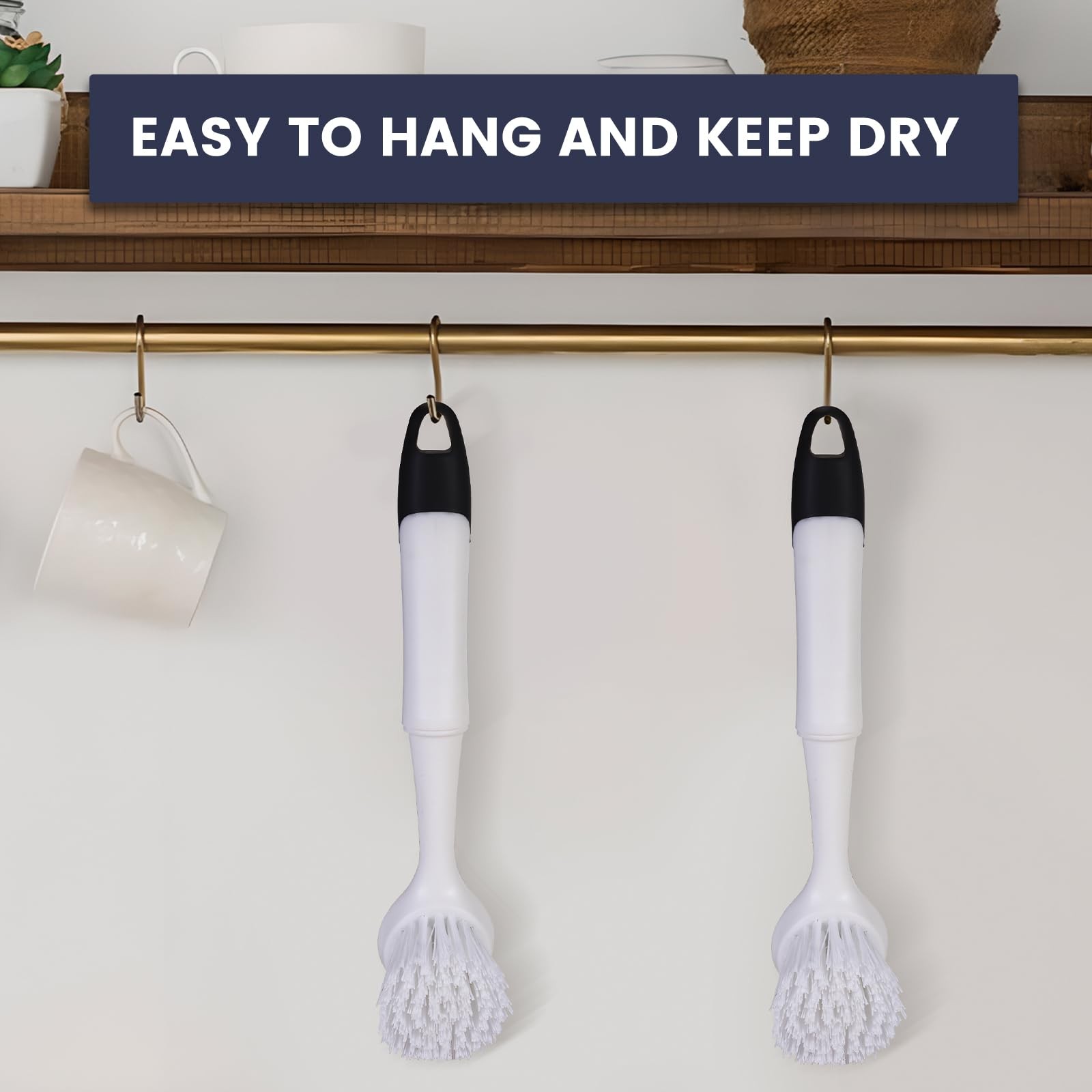 Dish Brush with Handle, Dish Scrub Brush with Built-in Scraper, Nylon Dish Sc…