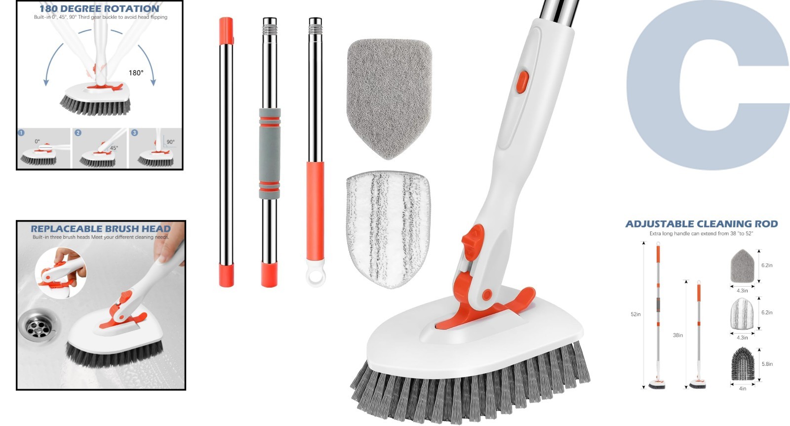 Ergonomic 52-Inch Tub Scrubber Brush with Non-Slip Grip for Ultimate Comfort