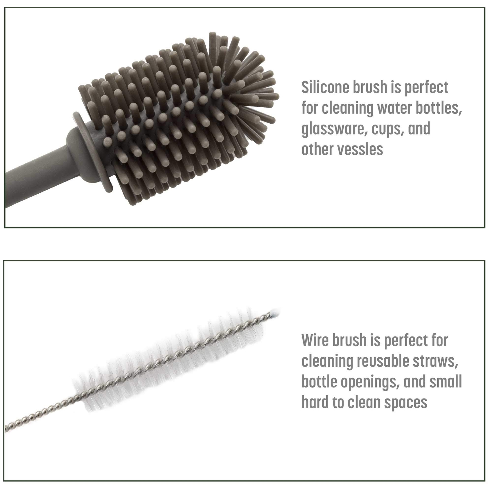 Reusable Bottle And Straw Cleaning 2piece Brush Set Scratch Free Silicone Bottle