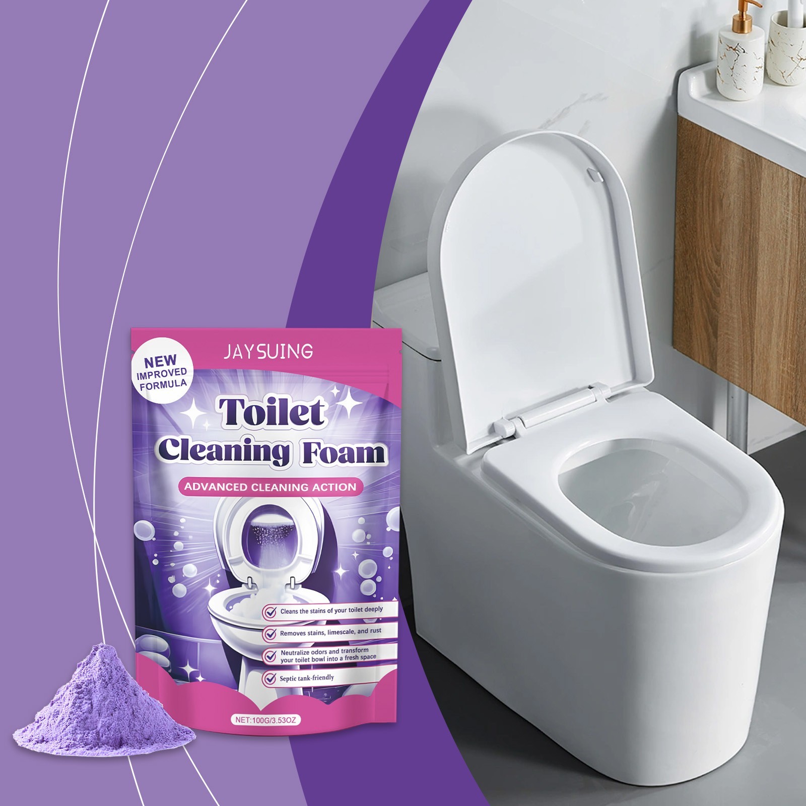 1/2/3 Bags 100g Fizzclean Toilet Foam Cleaner, Insta-Action Fizzclean Foam Clean