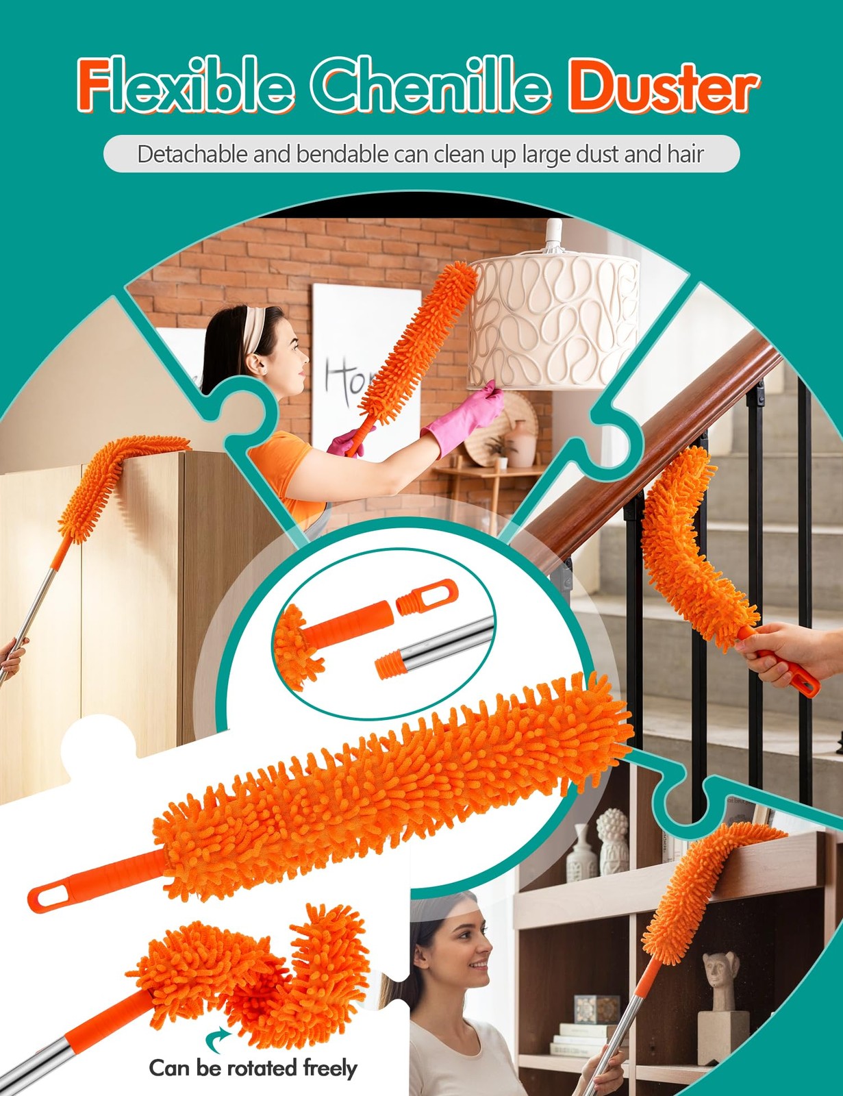 Ceiling Fan Cleaner Duster with 76″Extendable Long Handle 180° Wall Mop