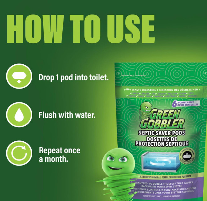 Green Gobbler Septic Tank Enzyme Treatment Packets, 6 Month Supply – Powerful &
