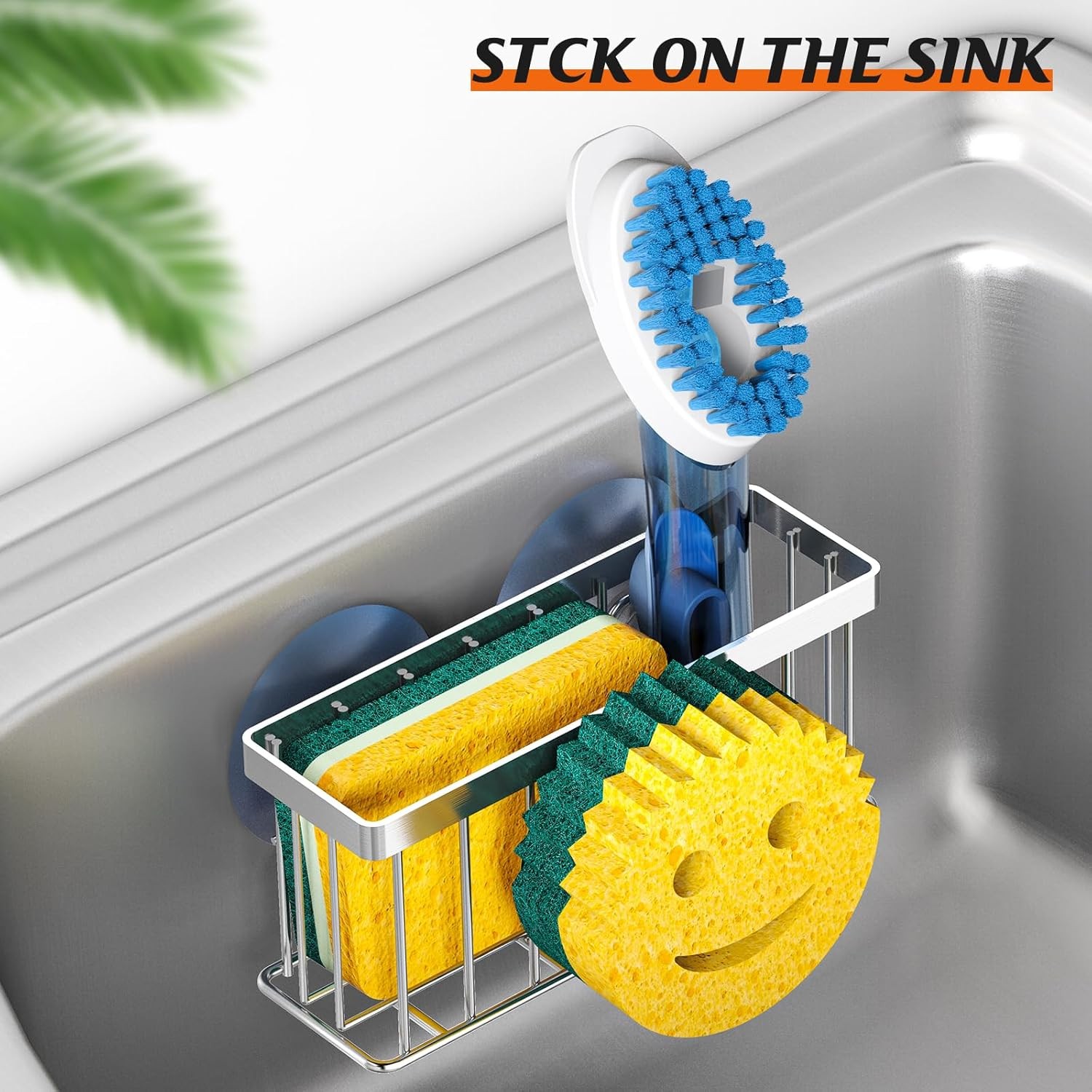 Sponge Holder Smiley Face,Sink Caddy for Kitchen Sink,Sponge Holder with 2 PCS