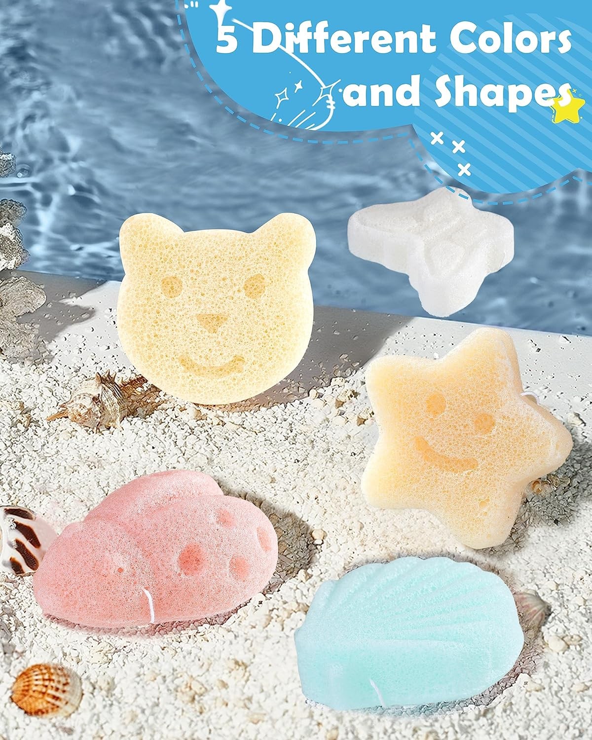 Konjac Baby Spon for Bathing, Natural Cute Shapes, Kids Bath