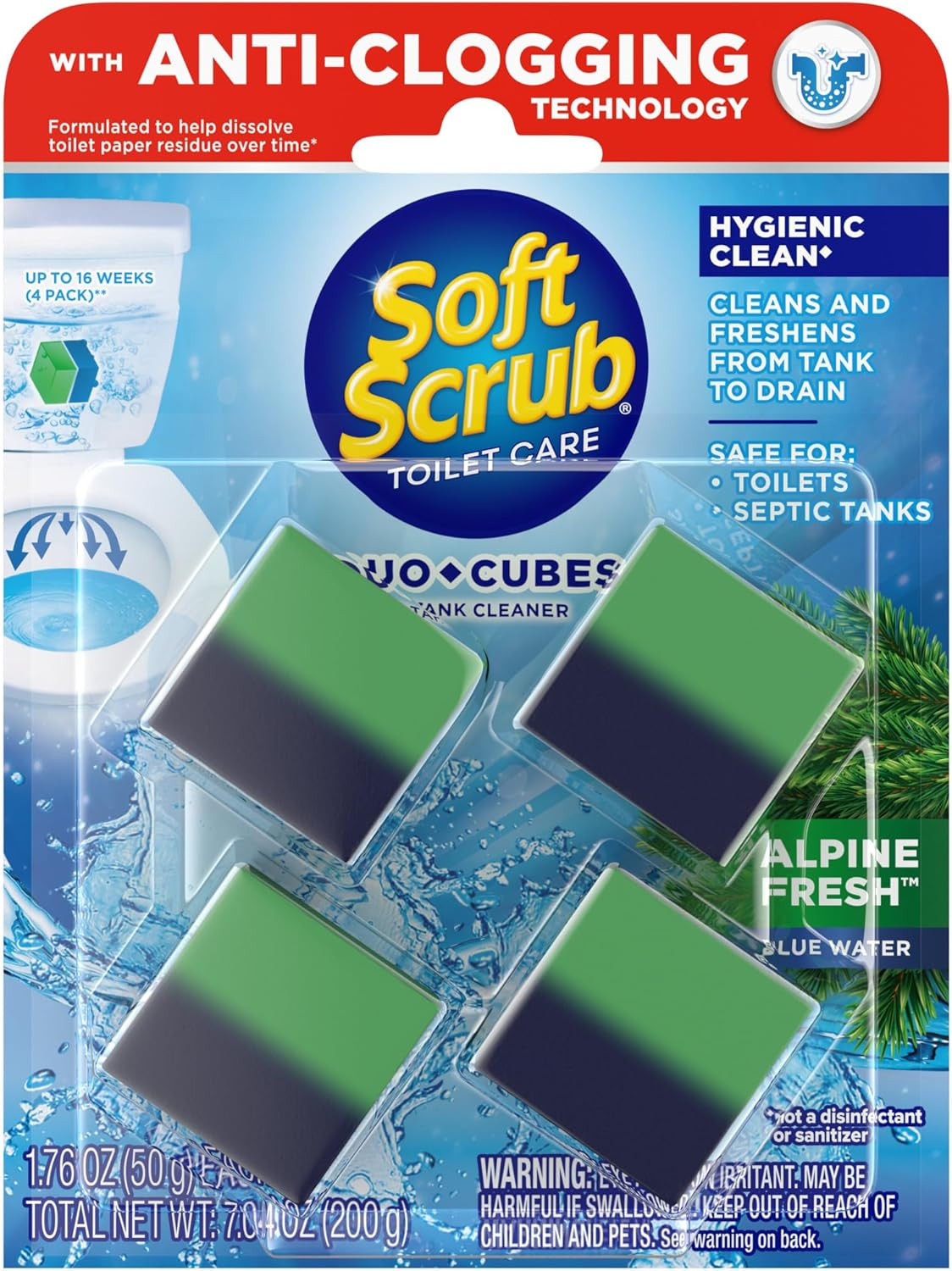 In-Tank Toilet Cleaner Duo-Cubes, Alpine Fresh, 4Count
