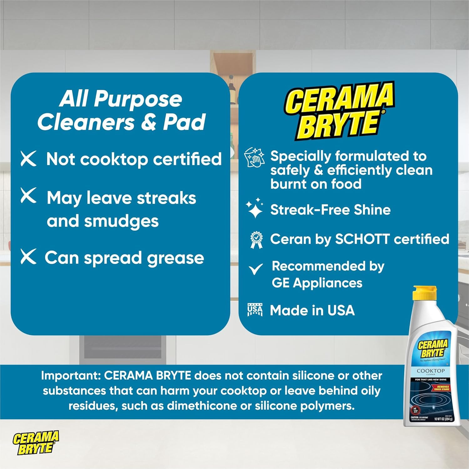 Cerama Bryte Glass Cooktop and Stove Top Cleaner Combo Kit – Includes Cleaning T