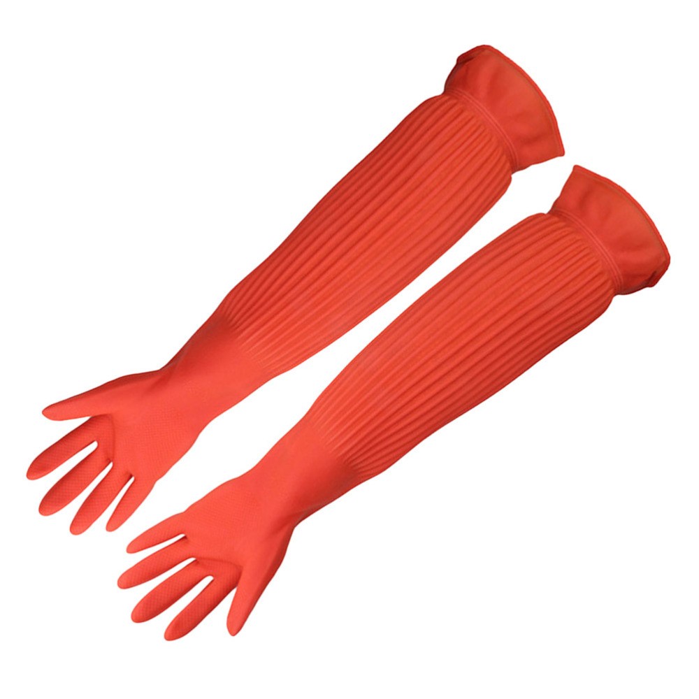 Washing Gloves in Red Latex for Kitchen Use with Durable Heat Resistant Design