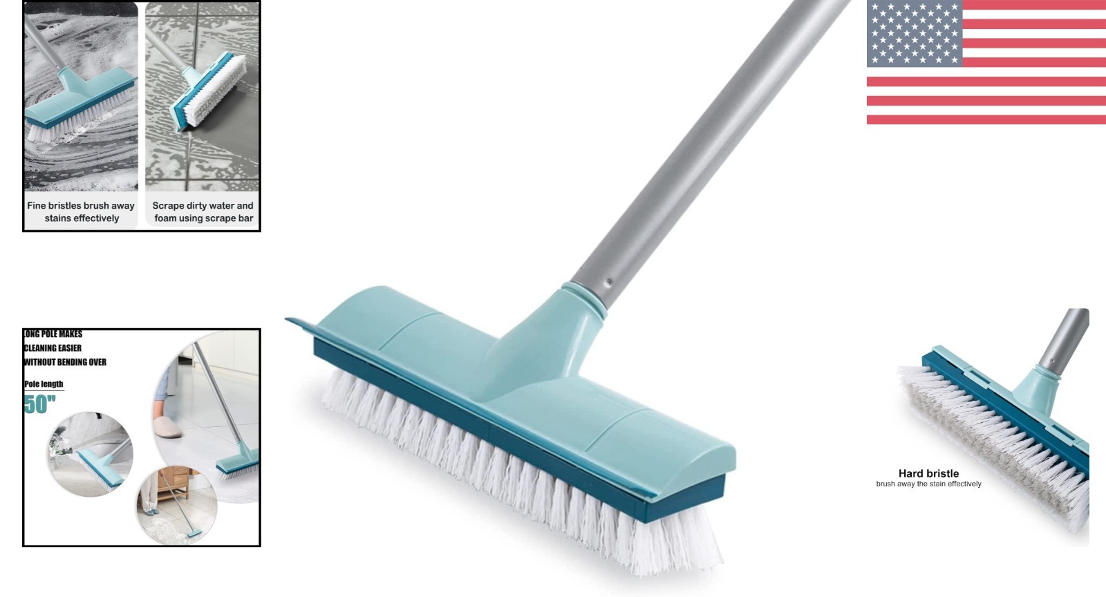 Extendable Floor Scrub Brush with Stiff Bristles – Perfect for Bathroom & Patio