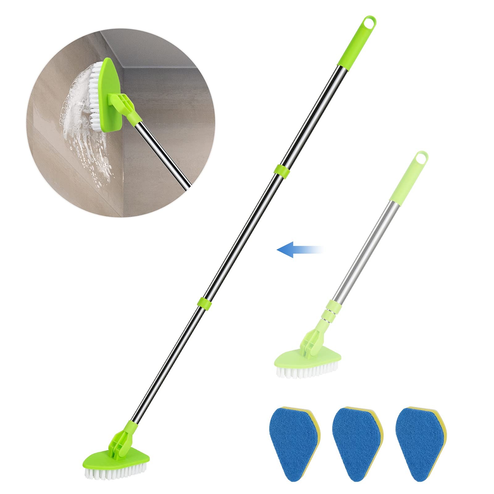 2 in 1 Scrub Cleaning Brush with 37” Long Extendable Handle,1 Stiff Bristle and
