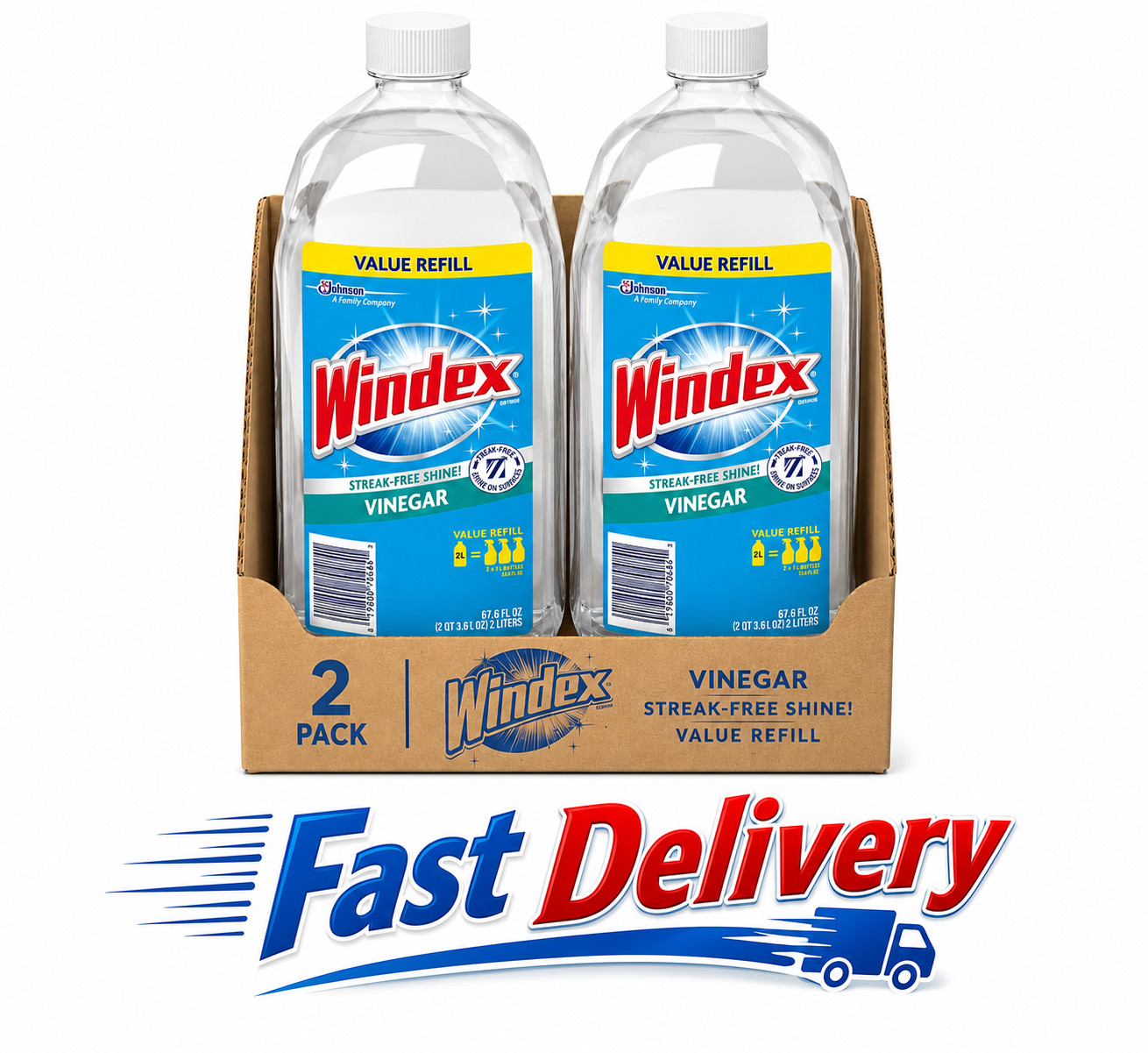 Windex® with Vinegar Glass & Window Cleaner, 67.6 fl oz, Pack of 2