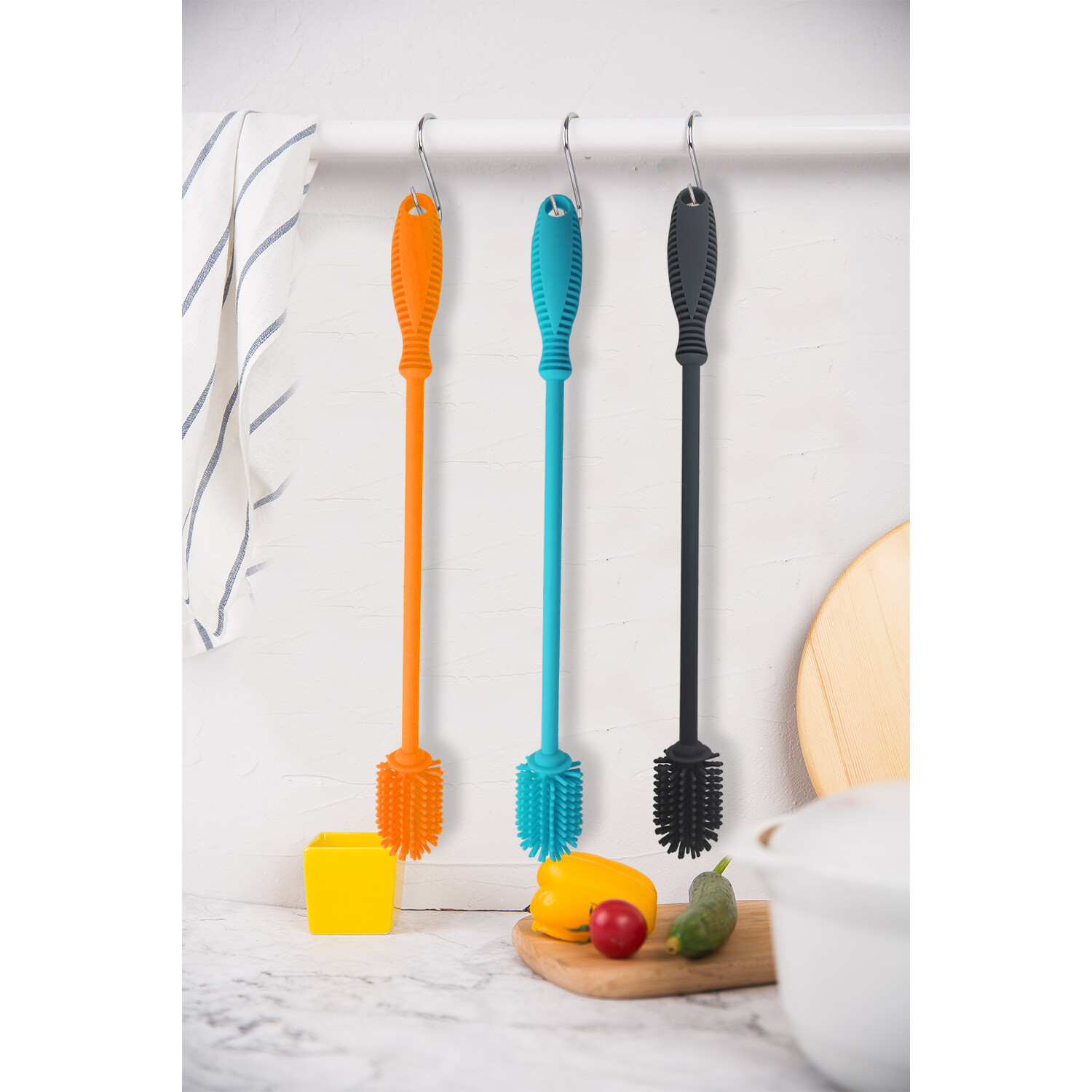 2 Pack Silicone Bottle Brush Cleaner Lab Cleaning Brush for Baby Bottles Blue