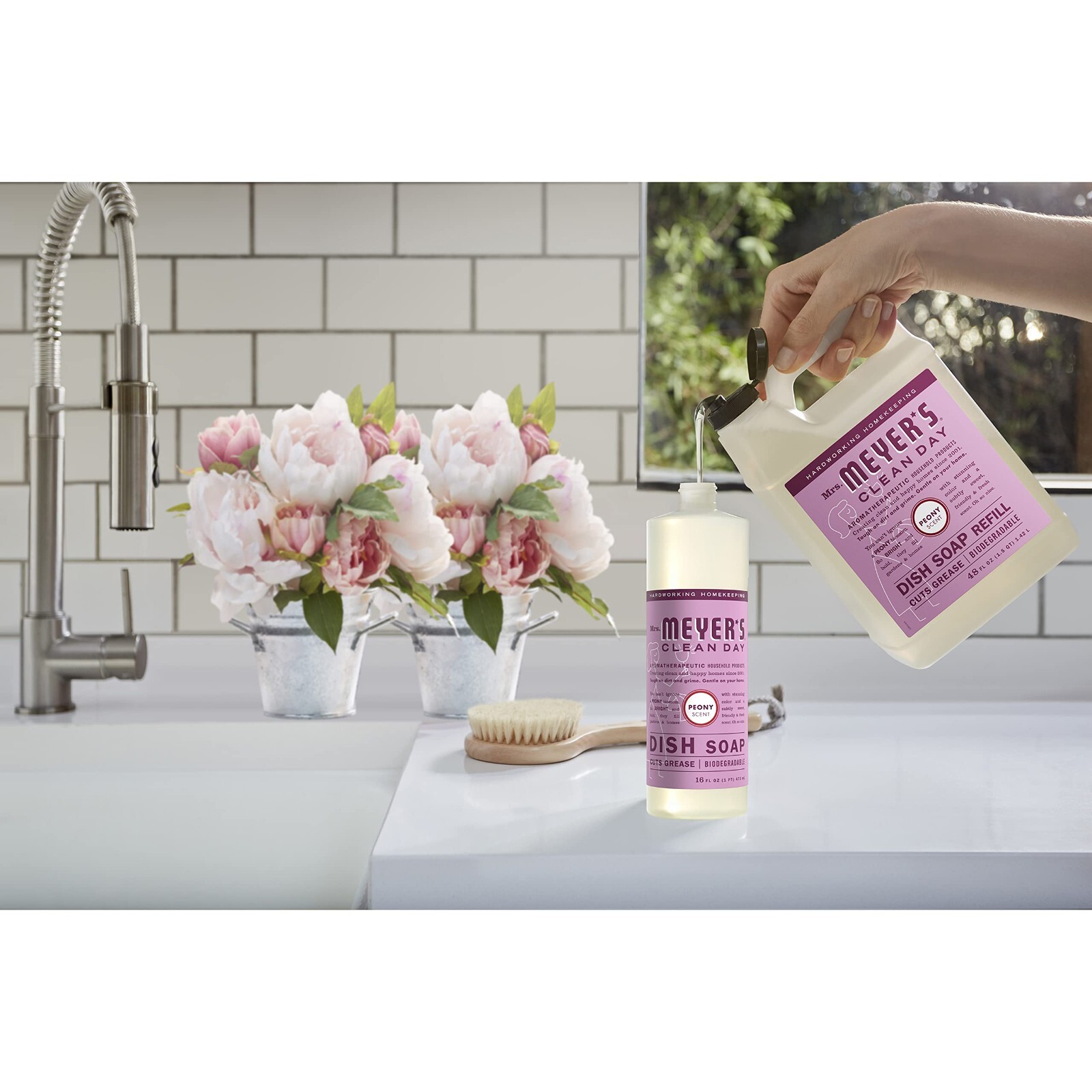 Mrs. Meyer’s Liquid Dish Soap Refill, Biodegradable Formula, Peony, 48 fl. oz