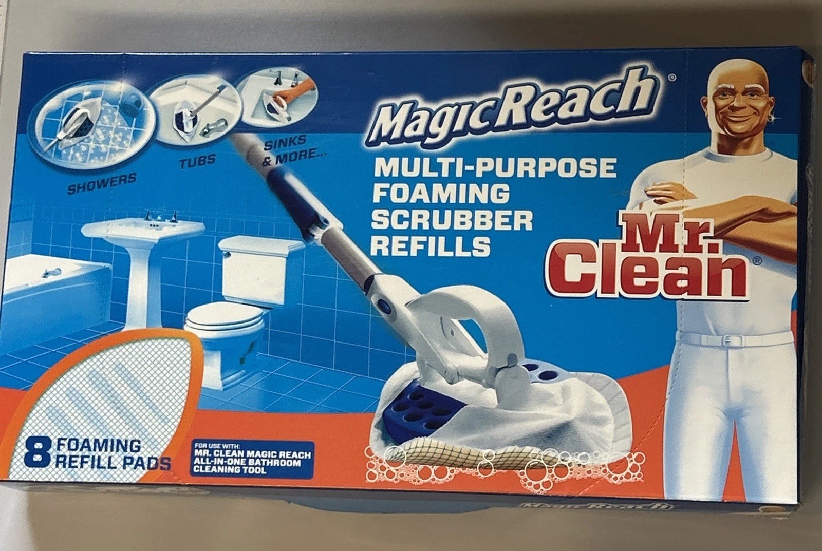 Mr. Clean Magic Reach Multi-Purpose Foaming Scrubber 1 Box 8 Refills NEW