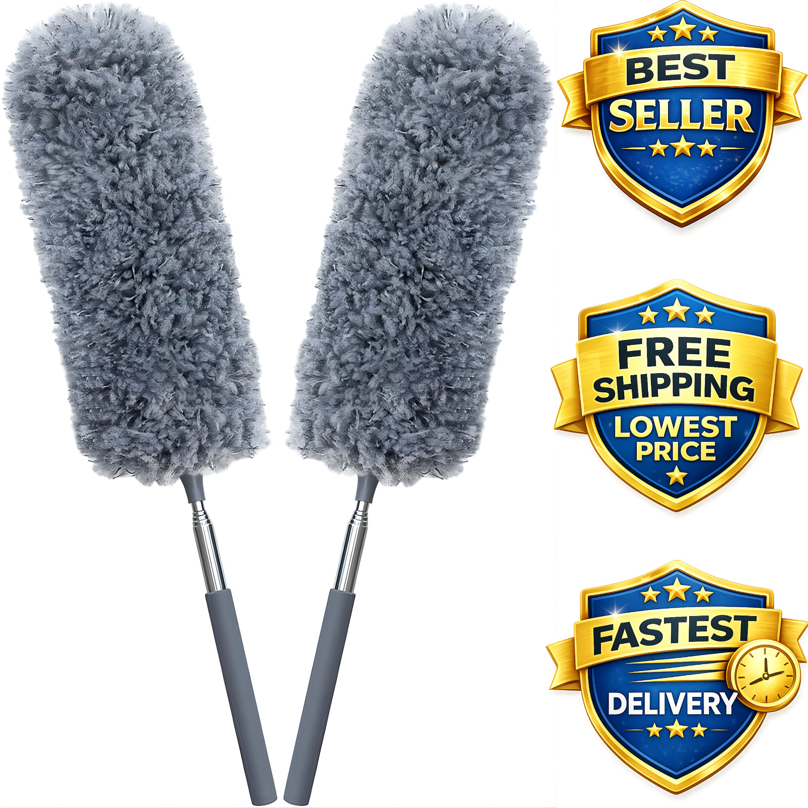 2 Pack Microfiber Feather Duster for Cleaning with Extendable Pole,Hand Washable