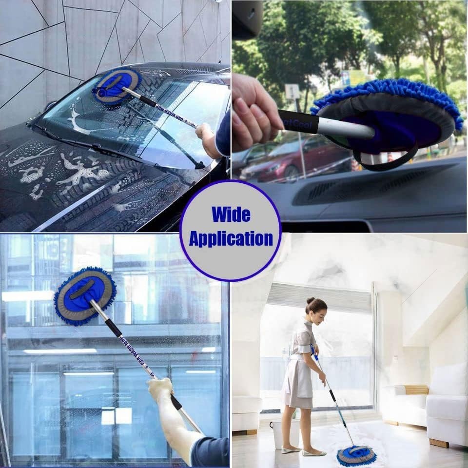62″ Car Wash Brush Mop Kit with Long Handle, 2 in 1 Cars Truck SUV RV Caravans a