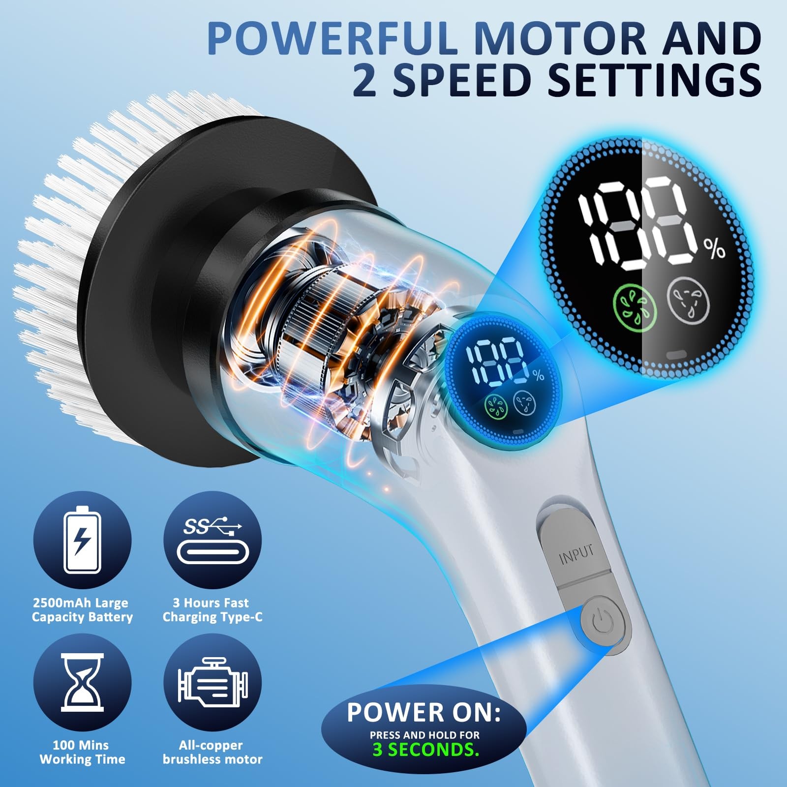 Electric Spin Scrubber Upgraded Battery with Extra-Long Runtime, IPX7 Waterpr…