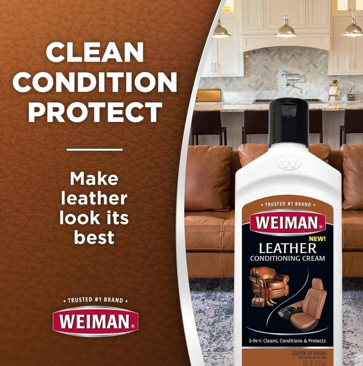2x 8oz Weiman Leather Cleaner & Conditioner Cream – Restores Deep Clean Surfaces