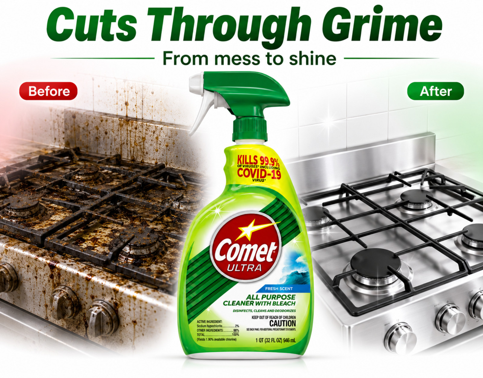Comet Ultra All Purpose Cleaner with Bleach 32oz Spray Multi Surface 5 Pack