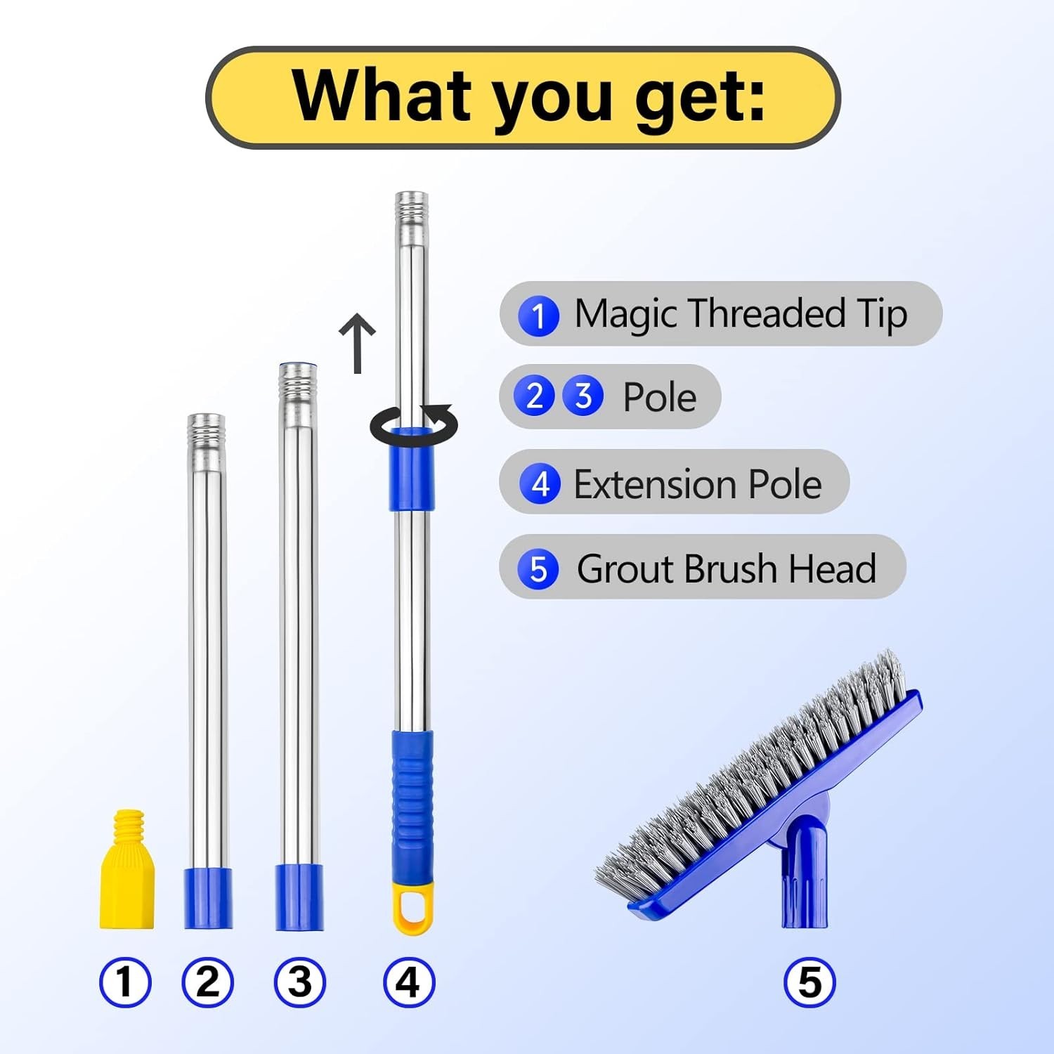 Grout Brush with Long Adjustable Handle, Swivel Scrub Brush, V-Shape Grout Li…