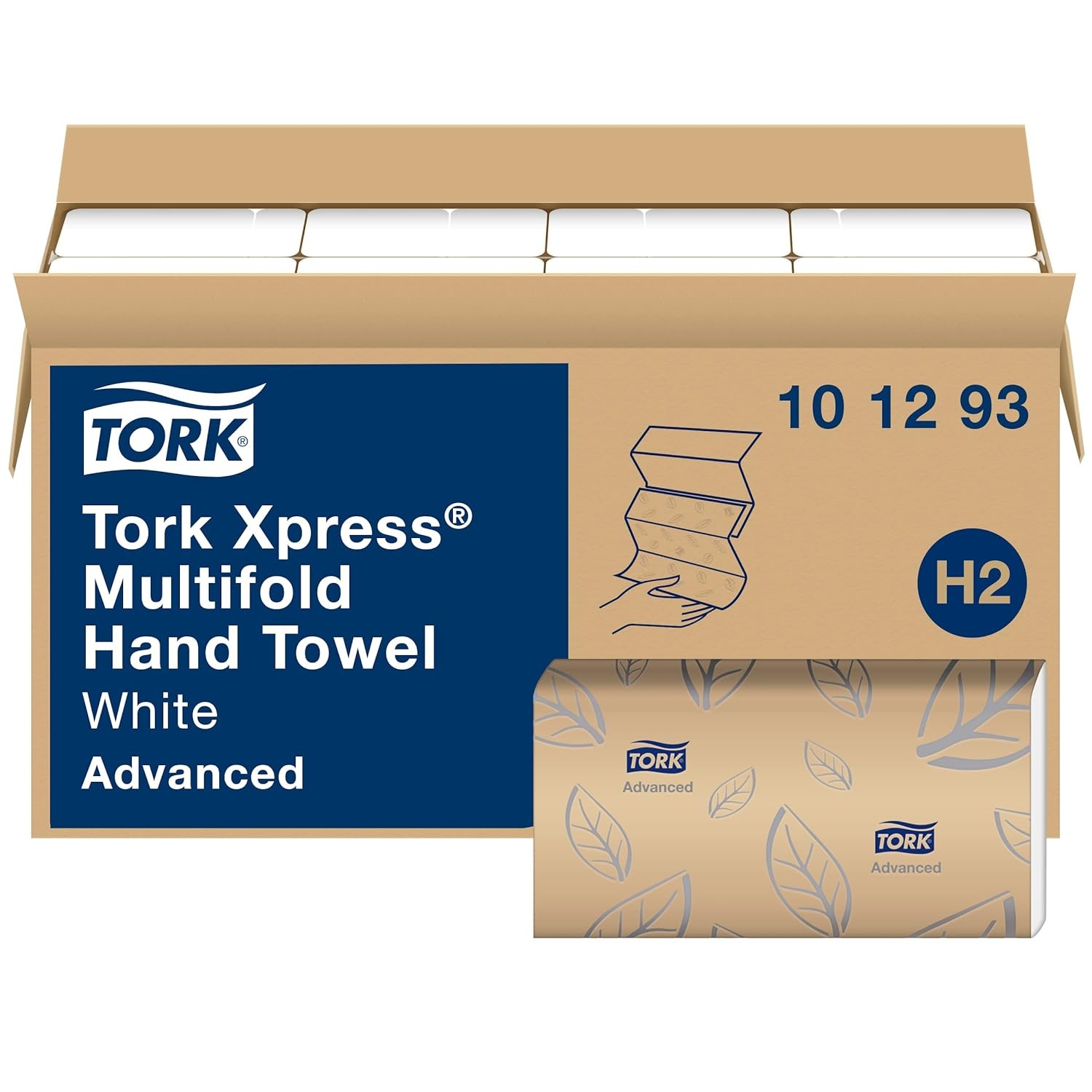 Tork Xpress Soft Multifold Hand Towel White with Grey Leaf Print, Absorbent, 1