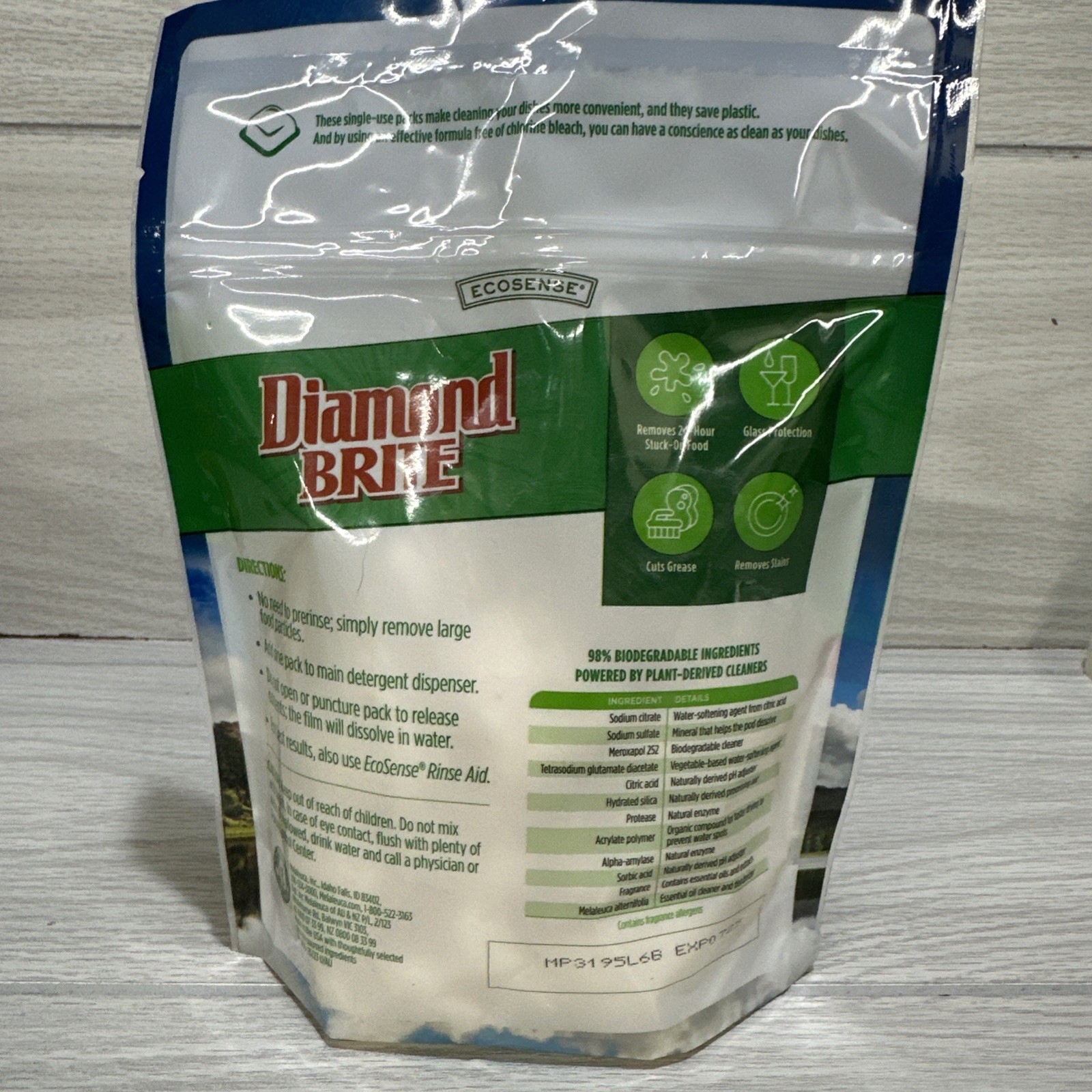 MELALEUC Diamond Brite Auto Dishwasher Detergent 30 Pack Chlorine-Free EXP 7/25