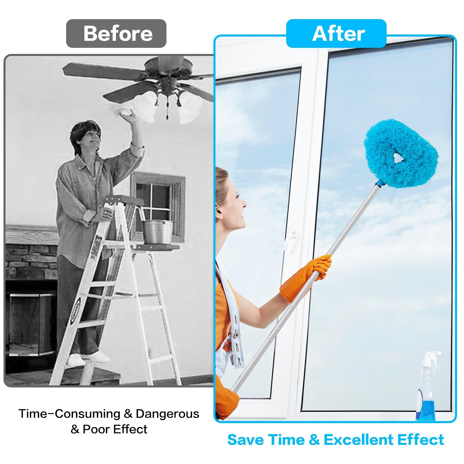 Reusable Microfiber Ceiling Fan Blade Cleaner with Extension Pole 13-49.7″ – Dus