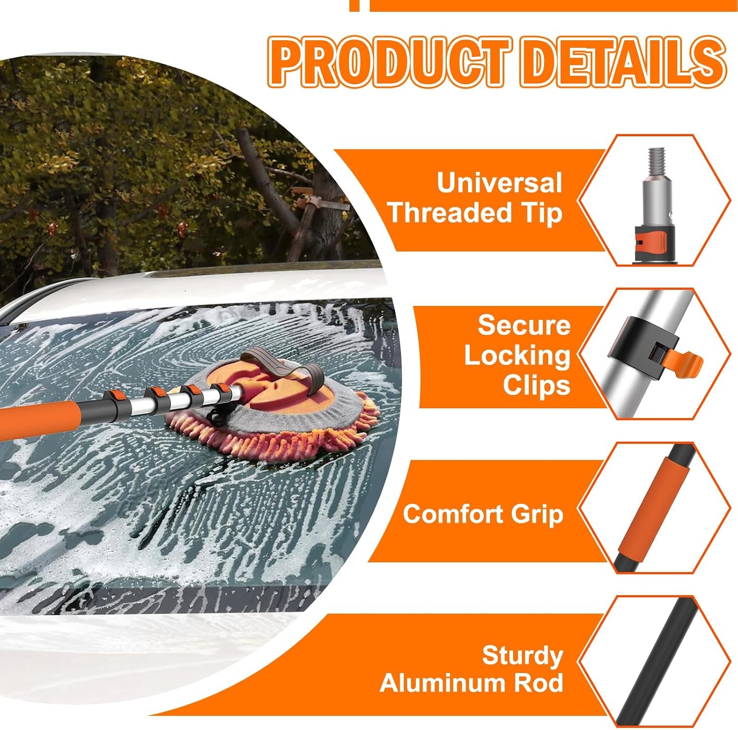 LAANPOLE 12FT Car Wash Brush with Long Handle, Car Cleaning Kit with Soft