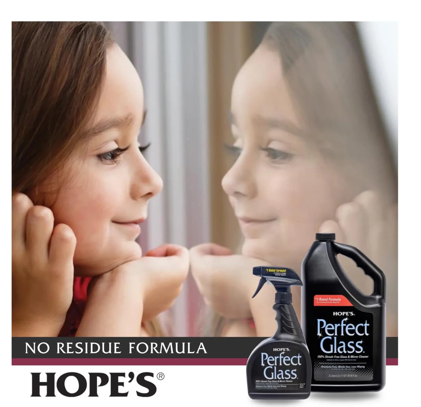 HOPE’S Perfect Glass streak free GLASS CLEANER ammonia free 32 ounce HOPES 32PG6