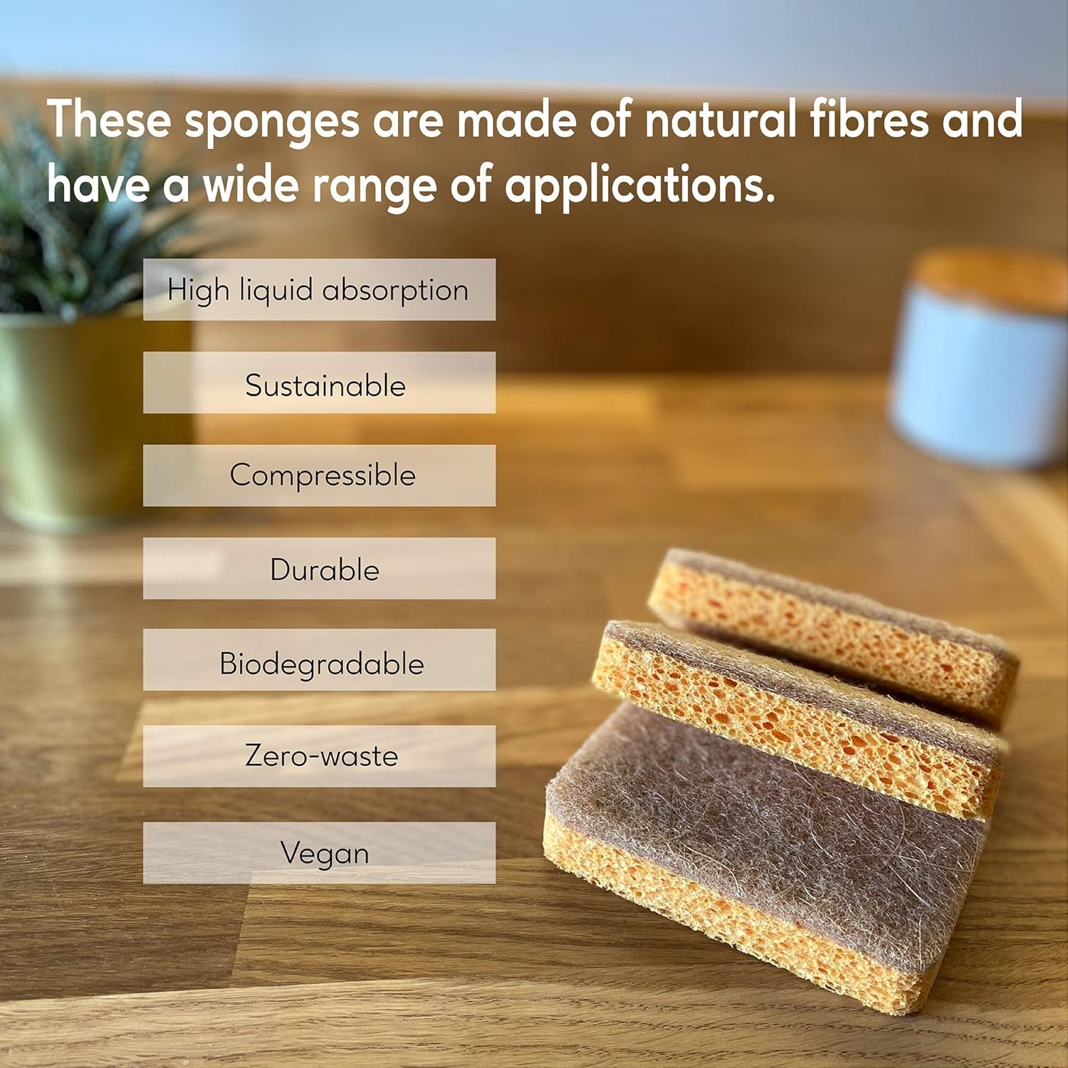 Natural Plant Based Scrub Sponges (12 Pack), Non-Scratch, Biodegradable Eco