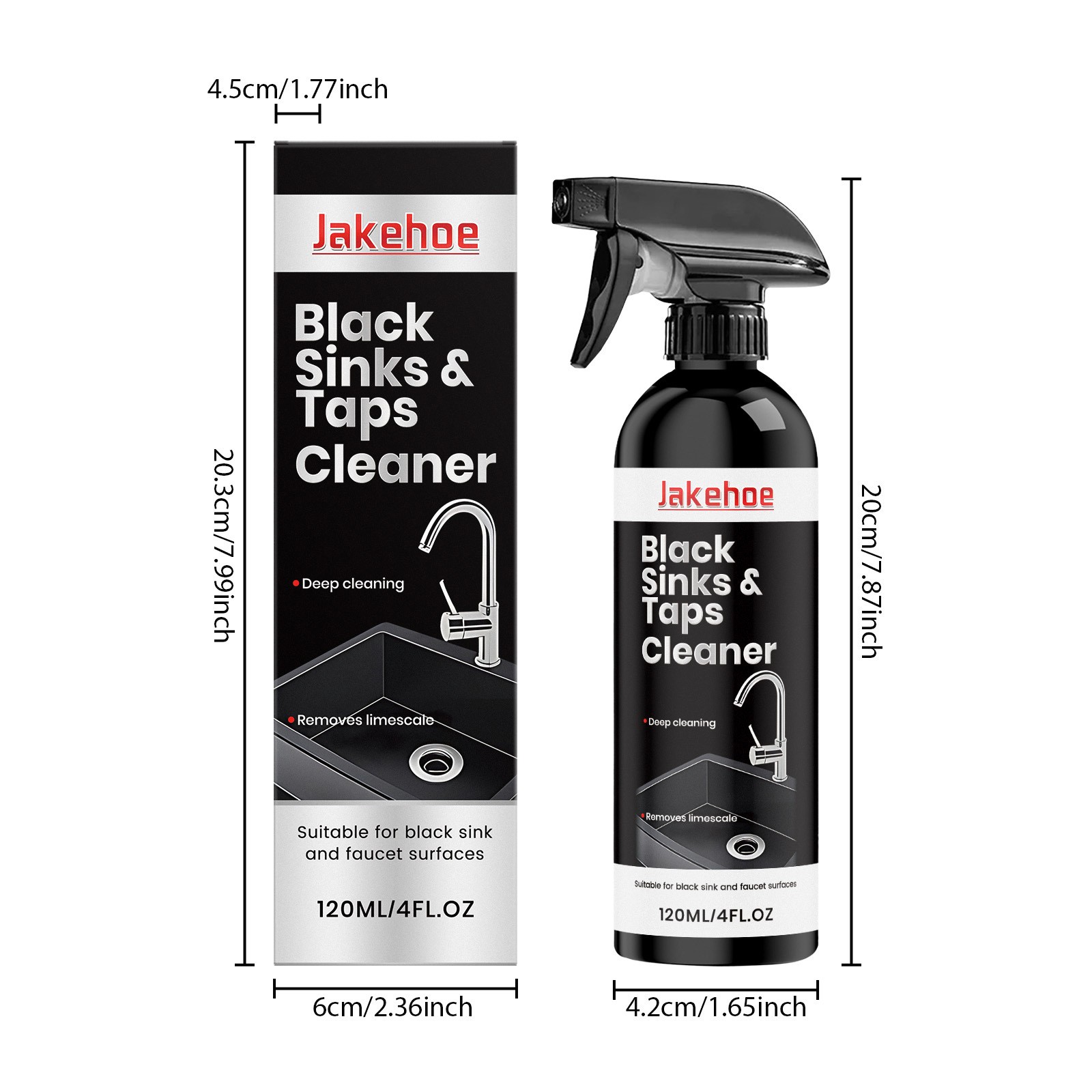 Black Sink and Tap Cleaner Spray,Water Stain Limescale Remover for Black Faucets