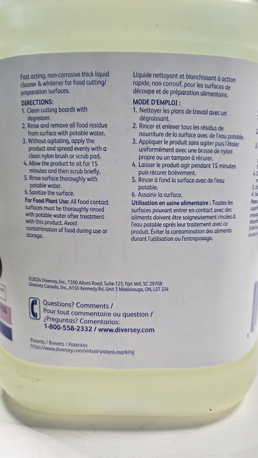 Diversey Suma Block Whitener D10.9, For Cutting Board Plastic Surfaces 1gal
