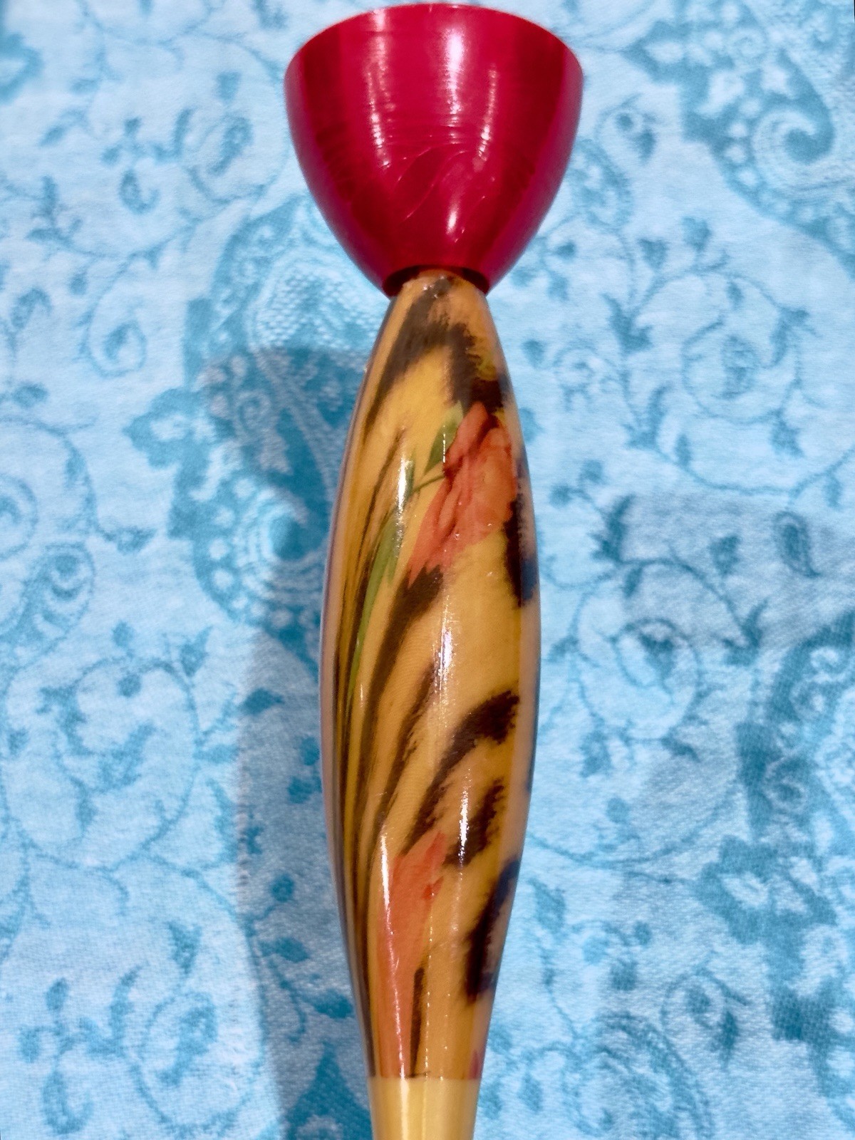 Vigar Dish Wash Standing Brush Vibrant Retro Rose Pattern Orange Red Swirls NWOT