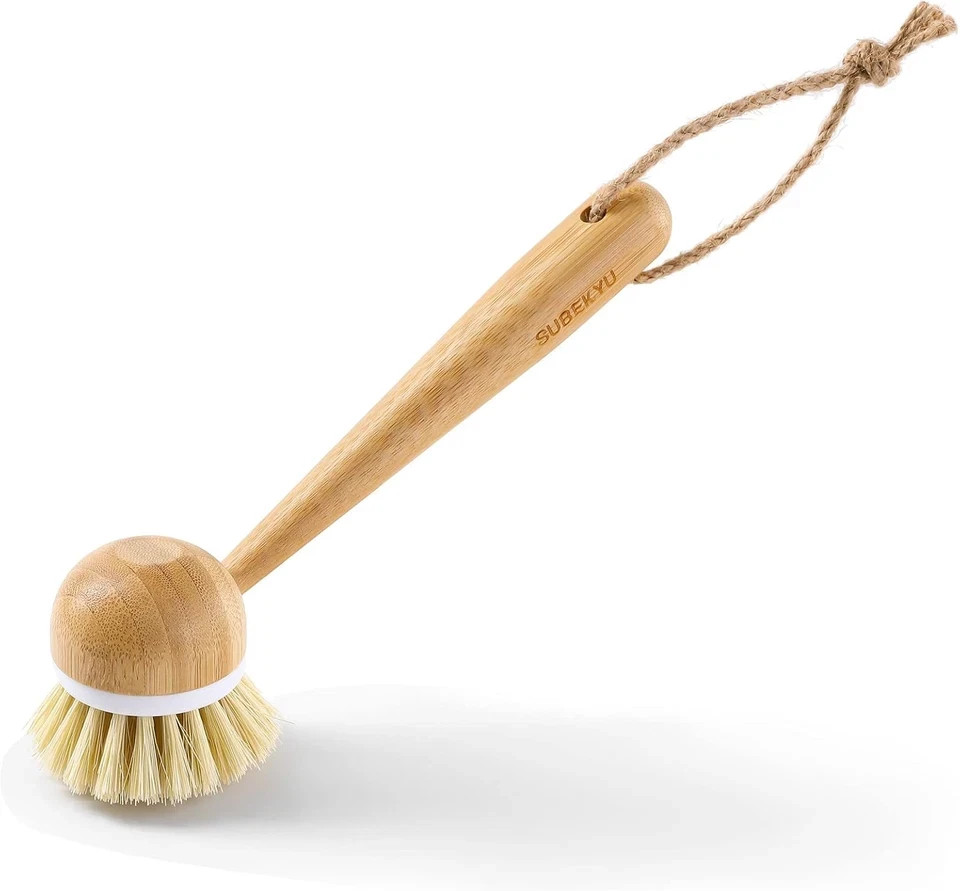 Dish Brush With Handle Natural Bamboo Dish Scrubber Brush Kitchen Dishwashing Br
